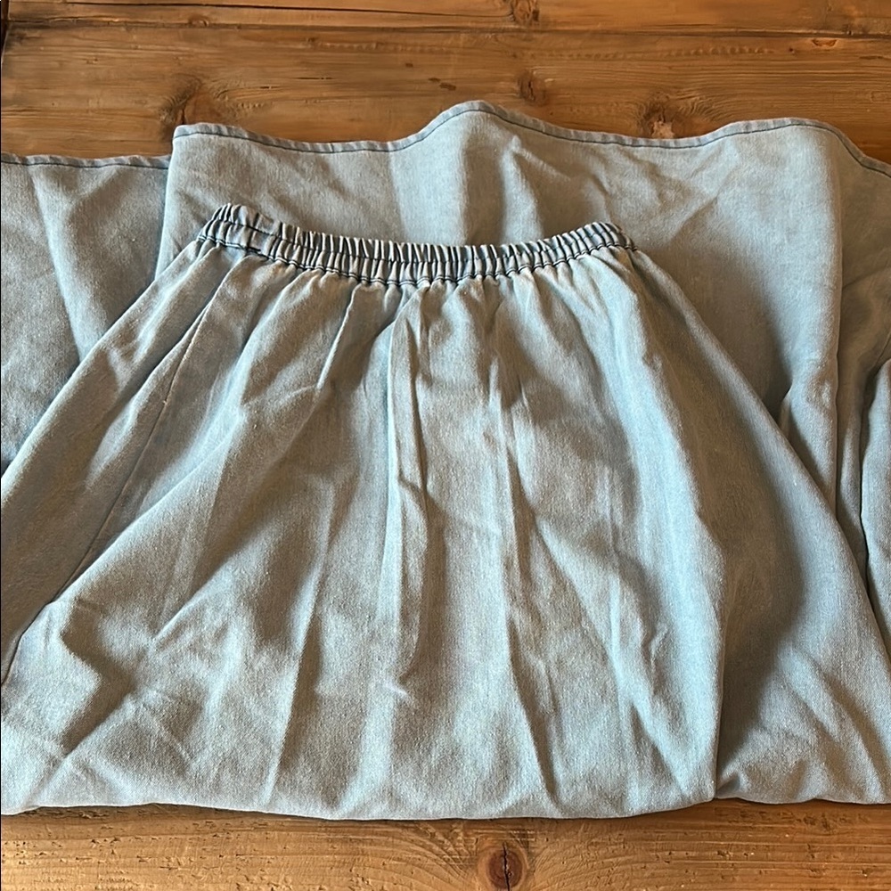 Pink Lily Light Blue Denim Long A-Line Skirt